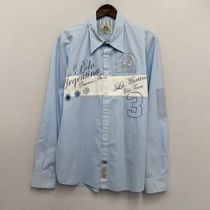 La Martina Buenos Aires Long Sleeve Shirt Polo Team Blue & White Size XL